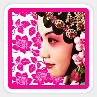 Chinese Opera Star with Pink Flower Pattern- Hong Kong Retro Sticker